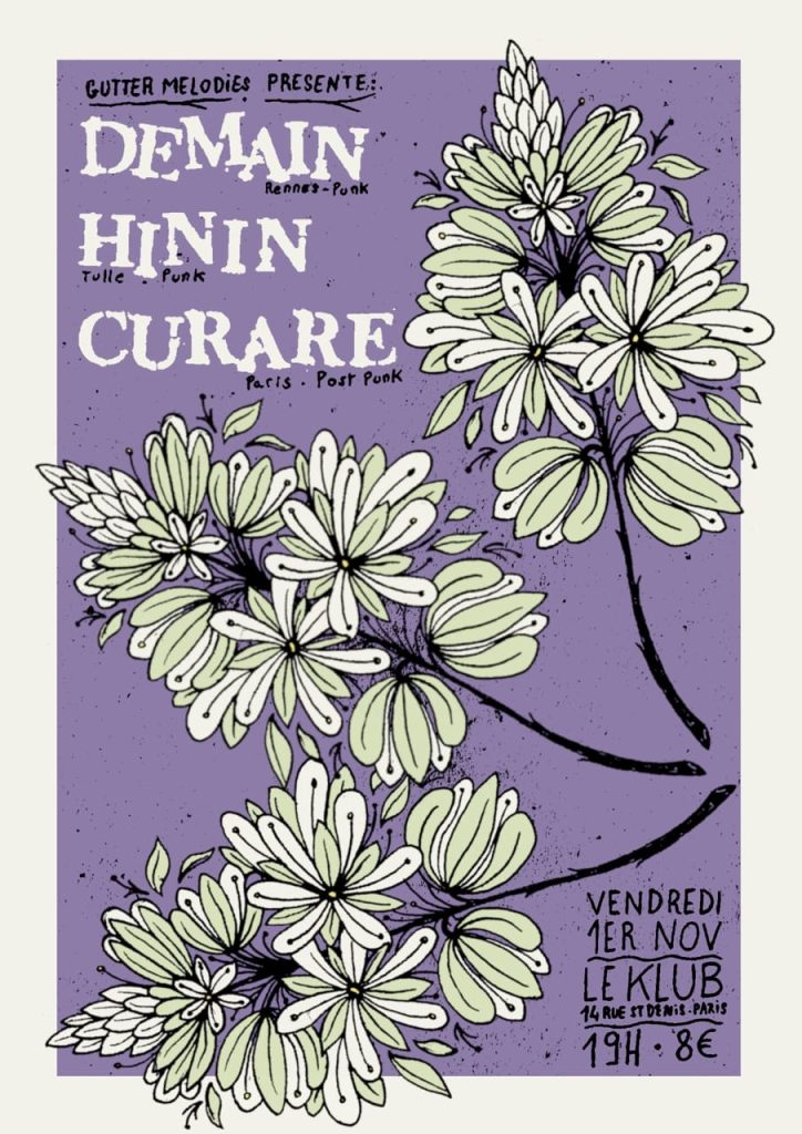 Affiche du concert de Demain, Hinin et Curare au Klub à Paris le 1er novembre 2024