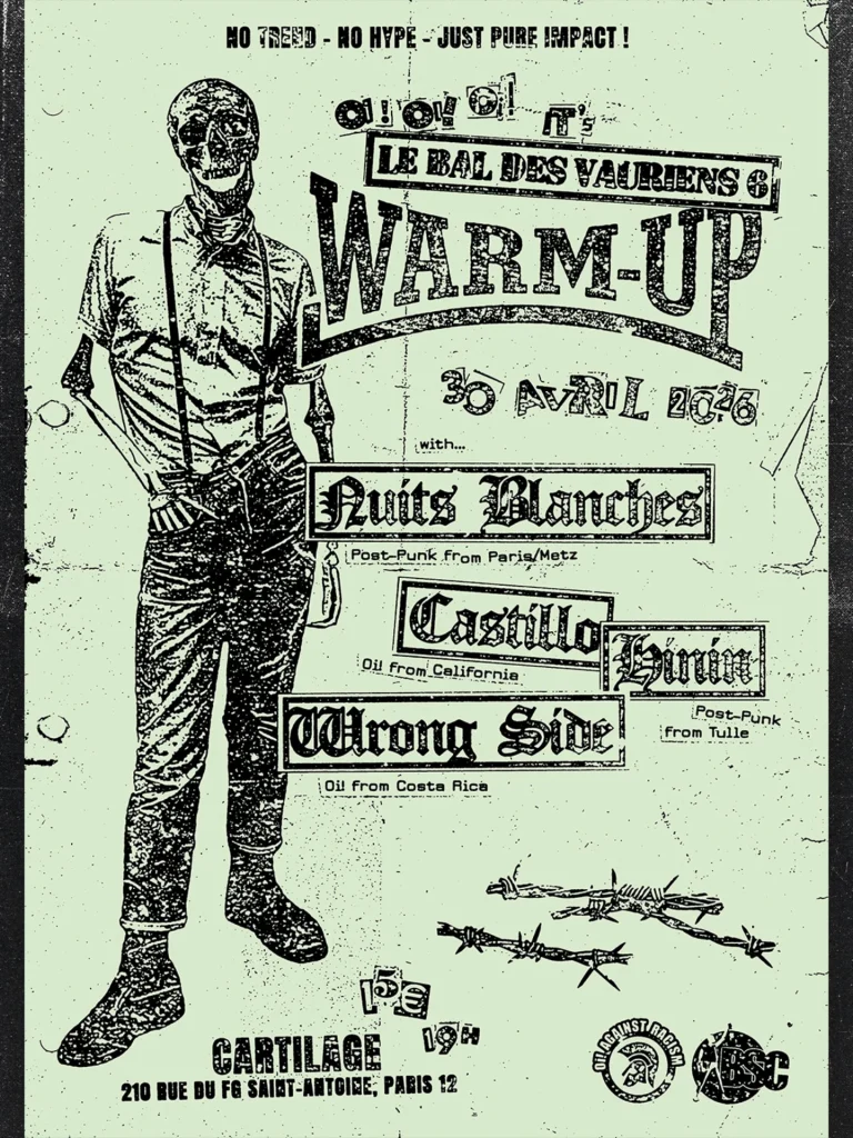 Nuits Blanches, Hinin, Castillo et Wrong Side au Warm Up du Bal des Vauriens #6 le 30 avril 2026 à Paris